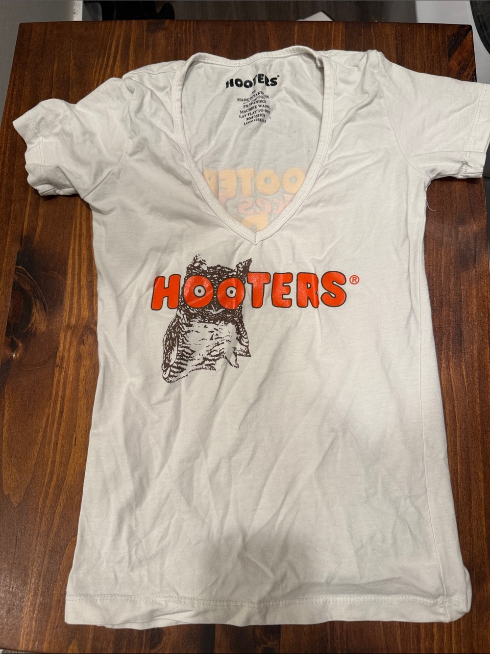 Hooters White V-Neck Tee with Orange Logo
